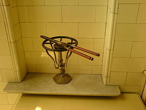 Early Hair Tongs on display in an Edwardian Ba...