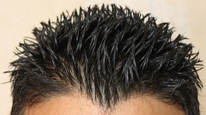 Hair styled with hair gel